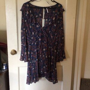 Free People Navy and Rust Floral Mini Dress